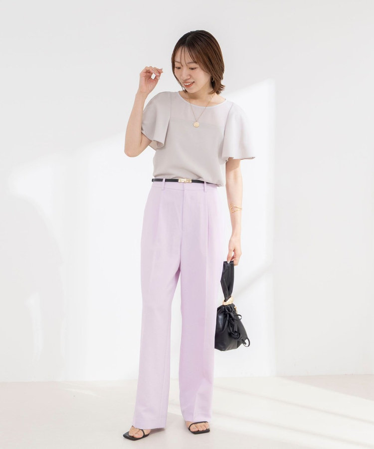 《セットアップ対応》ウォッシャブルストレッチツイル愛されセミワイドパンツ