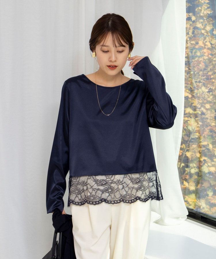 ウォッシャブル裾レース2WAYオトナサテンブラウス（5-0035-6-01-013
