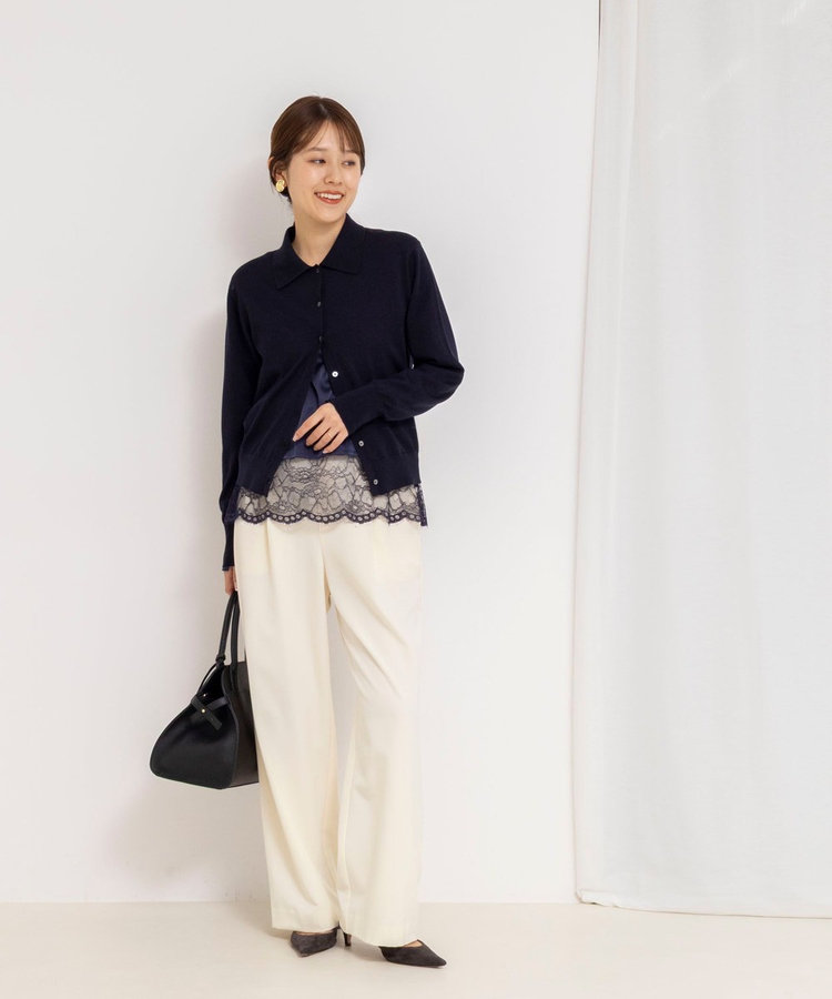 ウォッシャブル裾レース2WAYオトナサテンブラウス（5-0035-6-01-013