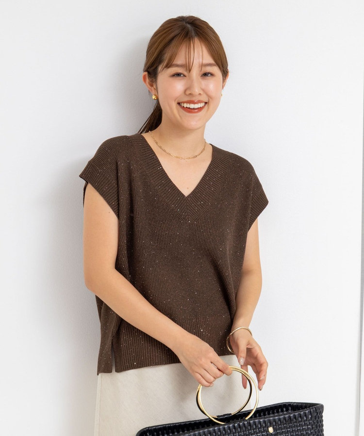 ［WEB限定 SPECIAL SALE！］ラメスパンコールノースリーブVネックプルオーバーニット