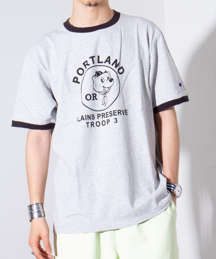 【Champion/チャンピオン】プリント リンガーTシャツ ダメージ加工  ロゴ（4-0670-2-53-005）｜GLOSTER(グロスター）｜men（MEN）｜NOLLEY'S MALL（ノーリーズ モール）