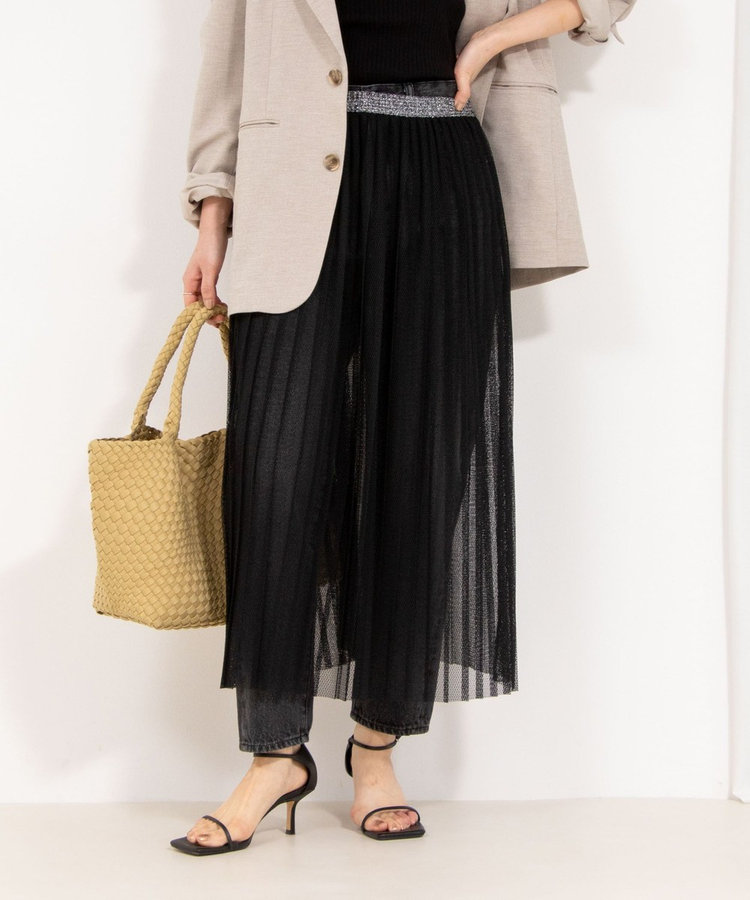 ウォッシャブルラッセルチュールプリーツスカート（5-0037-2-06-001