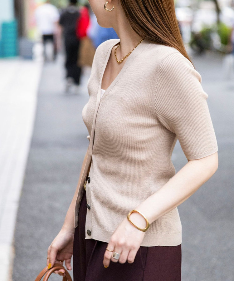 ［WEB限定 SPECIAL SALE！］《接触冷感》綿アセリブ半袖Vネックカーディガン