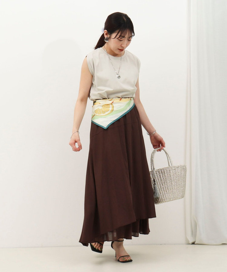麻調シアーラップ風フレアスカート