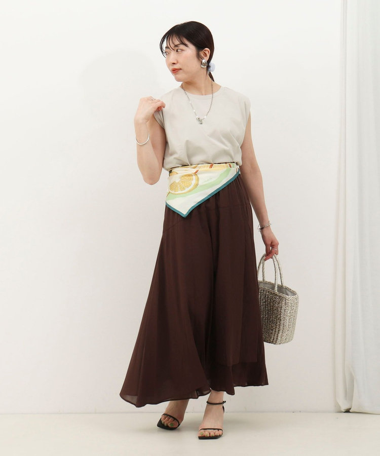 麻調シアーラップ風フレアスカート