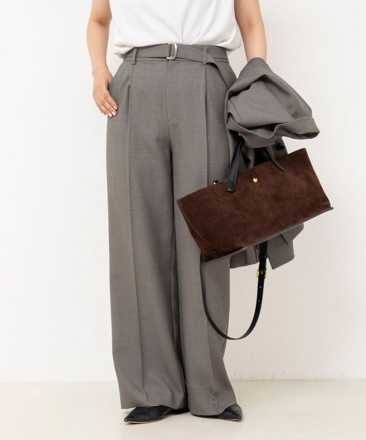 《セットアップ対応》ウォッシャブルドライシャークタックセミワイドパンツ