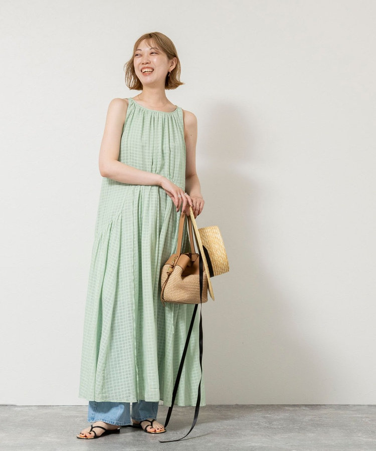 【WALANCE/ワランス】natural dye sheer cotton check gather dress