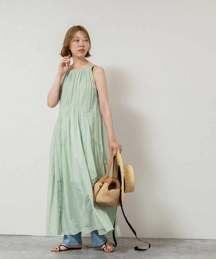 【WALANCE/ワランス】natural dye sheer cotton check gather dress