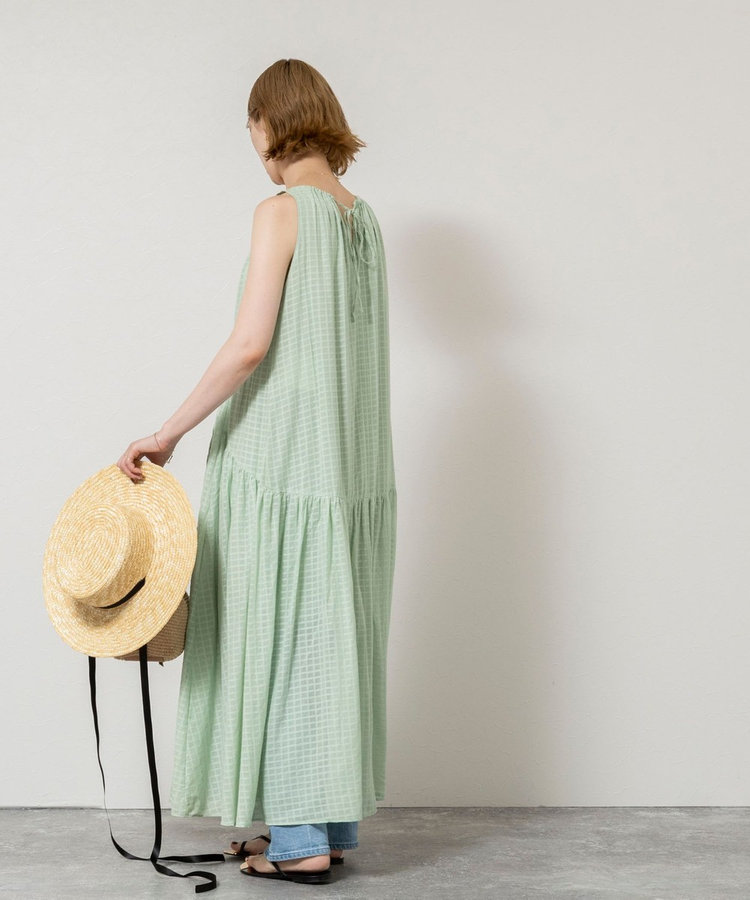【WALANCE/ワランス】natural dye sheer cotton check gather dress