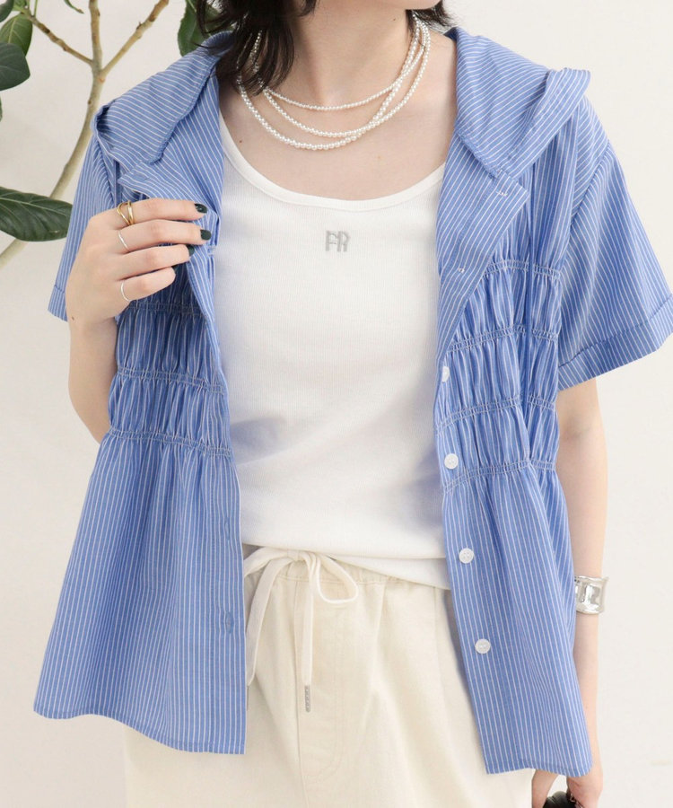 ［WEB限定 SPECIAL SALE！］シャーリングフーディシャツブラウス