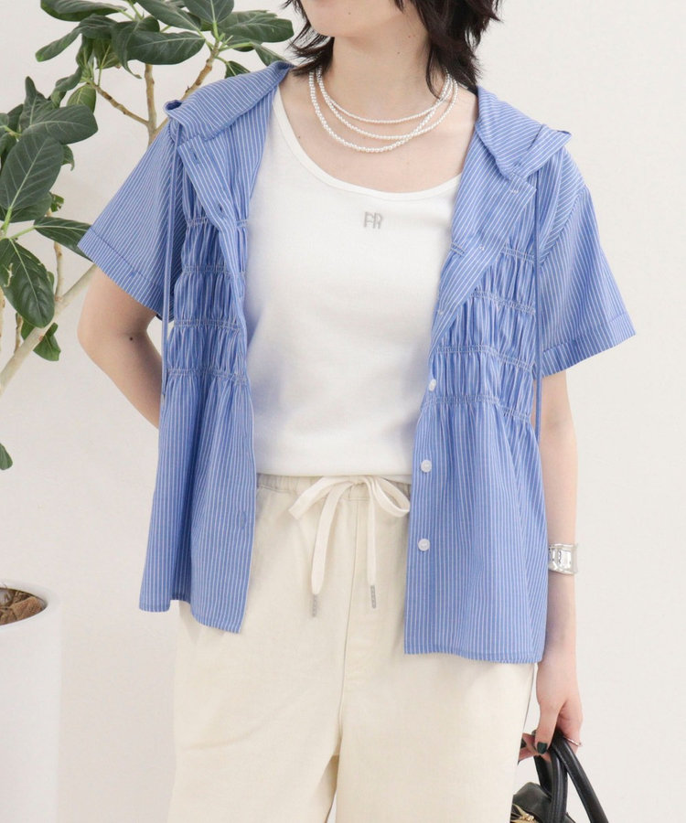 ［WEB限定 SPECIAL SALE！］シャーリングフーディシャツブラウス