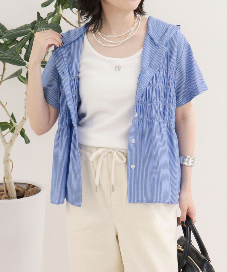 ［WEB限定 SPECIAL SALE！］シャーリングフーディシャツブラウス