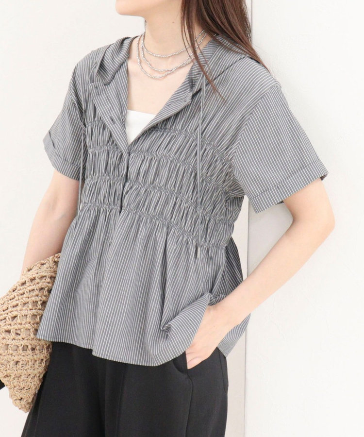 ［WEB限定 SPECIAL SALE！］シャーリングフーディシャツブラウス