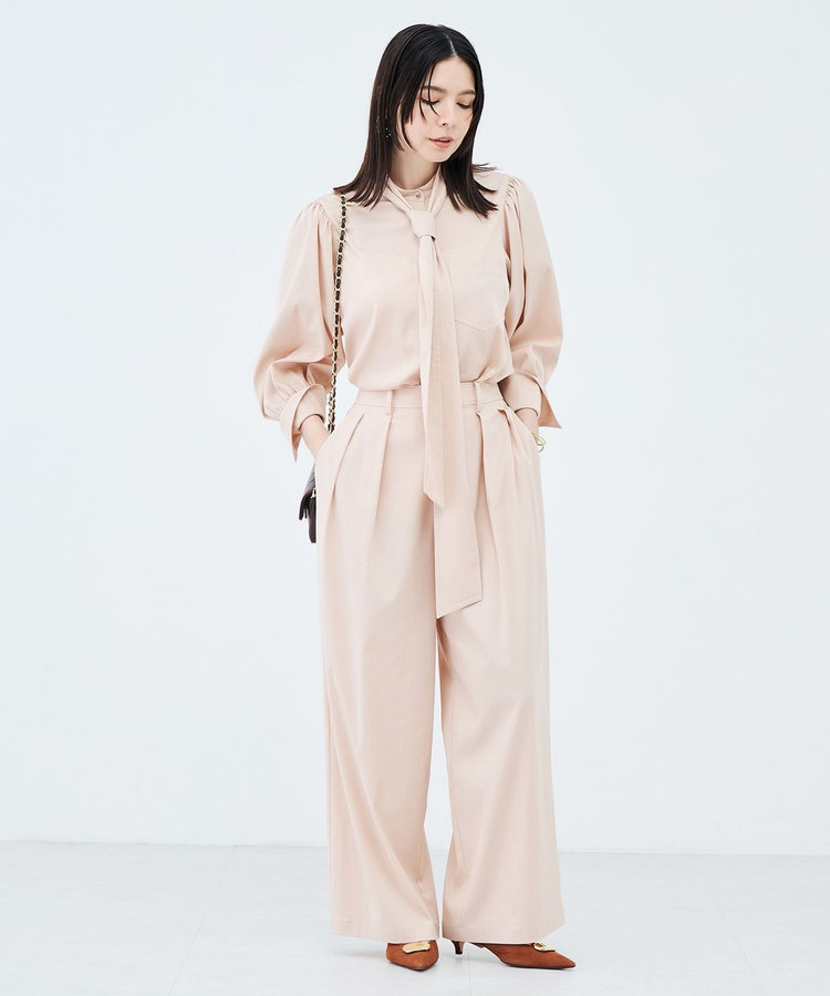 《セットアップ対応》ウォッシャブルバイオツイルタックワイドパンツ