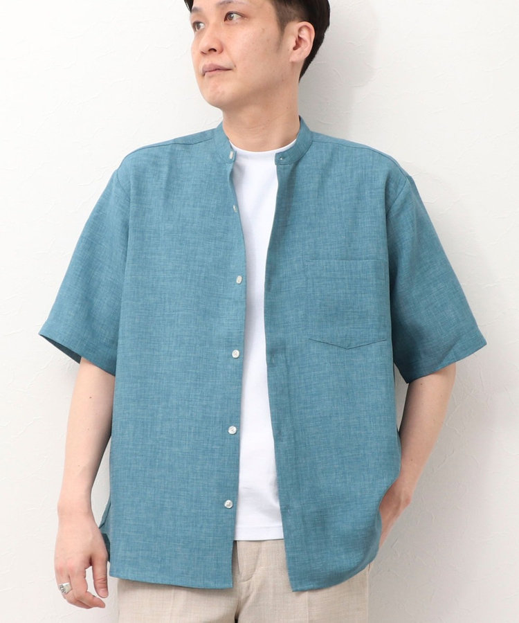 TECHキャンバスバンドカラー半袖シャツ