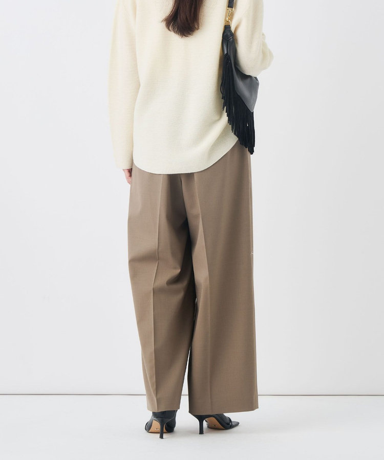 【一部WEB限定サイズ】《抗ピル/防シワ》ウォッシャブルポリウール梳毛タックワイドパンツ