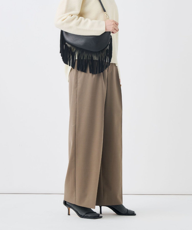 【一部WEB限定サイズ】《抗ピル/防シワ》ウォッシャブルポリウール梳毛タックワイドパンツ
