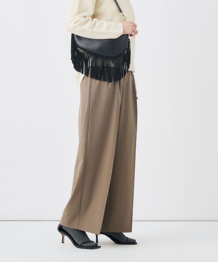 【一部WEB限定サイズ】《抗ピル/防シワ》ウォッシャブルポリウール梳毛タックワイドパンツ