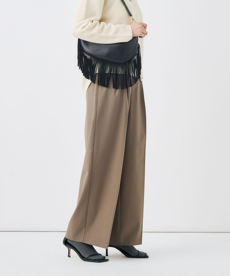 【一部WEB限定サイズ】《抗ピル/防シワ》ウォッシャブルポリウール梳毛タックワイドパンツ
