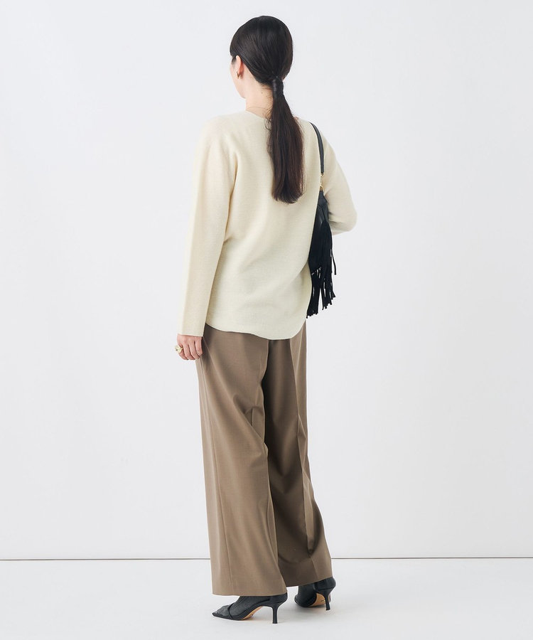 【一部WEB限定サイズ】《抗ピル/防シワ》ウォッシャブルポリウール梳毛タックワイドパンツ