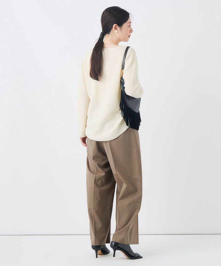 【一部WEB限定サイズ】《抗ピル/防シワ》ウォッシャブルポリウール梳毛タックワイドパンツ