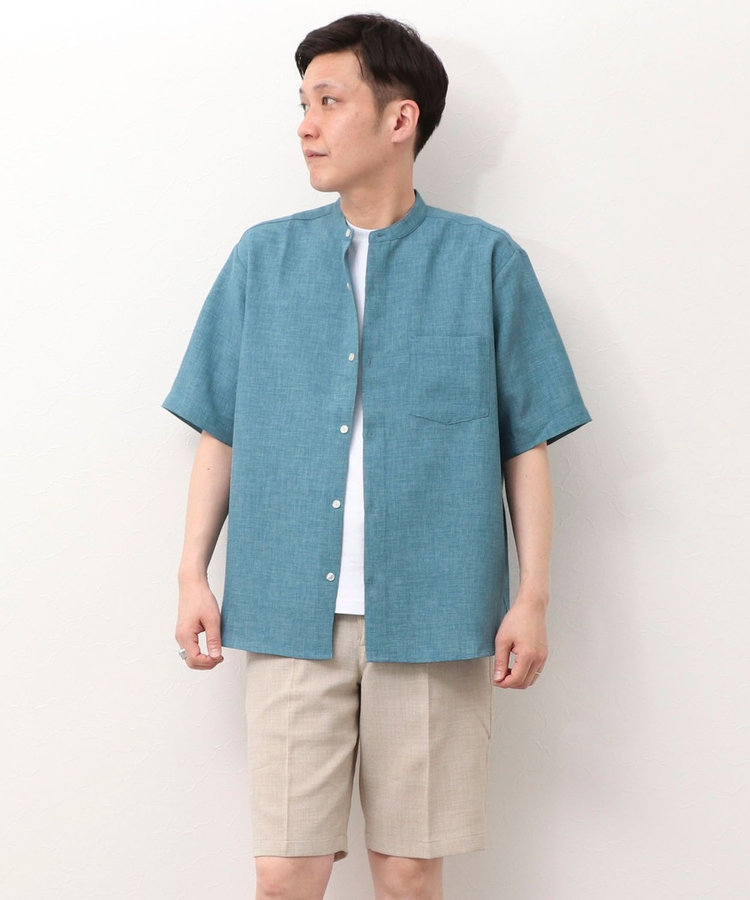 TECHキャンバスバンドカラー半袖シャツ