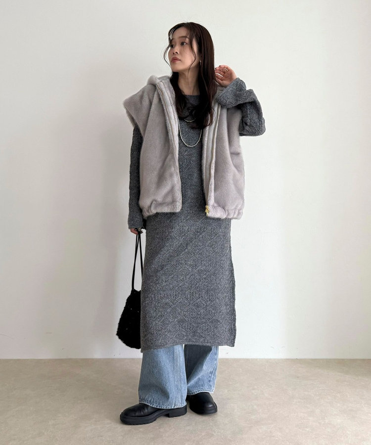 会員限定 BLACK FRIDAY対象］フェイクファーフードベスト（5-0021-6-24