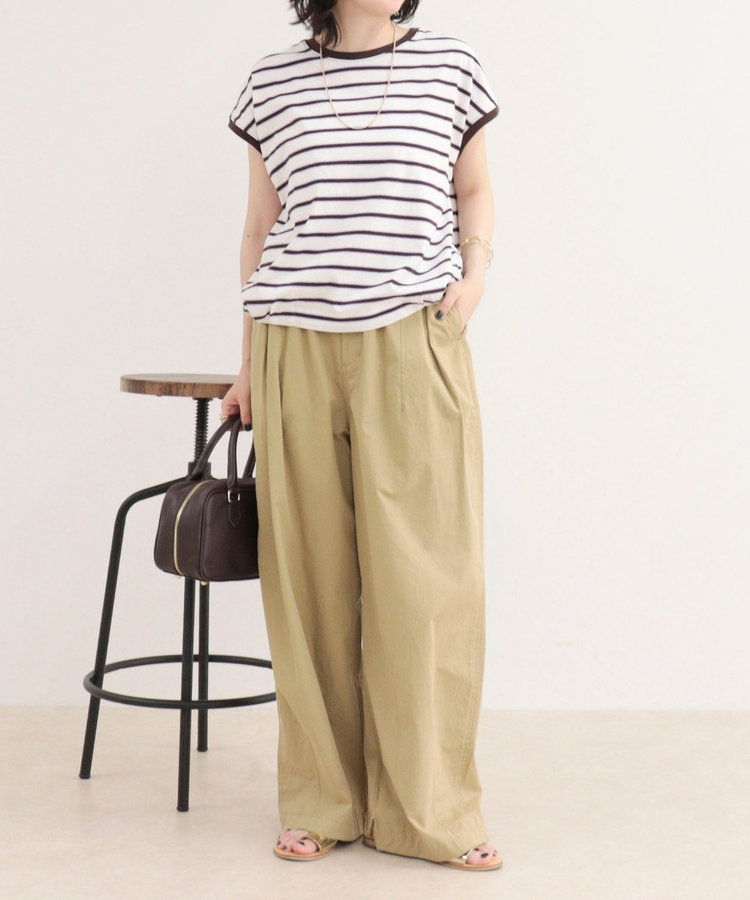 【汗ジミ軽減】ボーダー裾タックフレンチプルオーバーカットソー