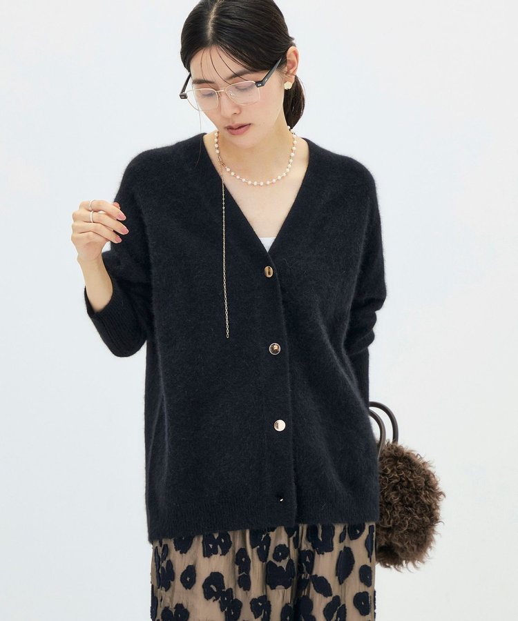 《手洗い可能》ヘアリー長めVネックカーディガン
