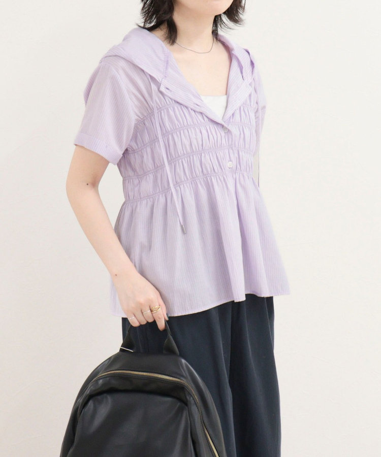［WEB限定 SPECIAL SALE！］シャーリングフーディシャツブラウス