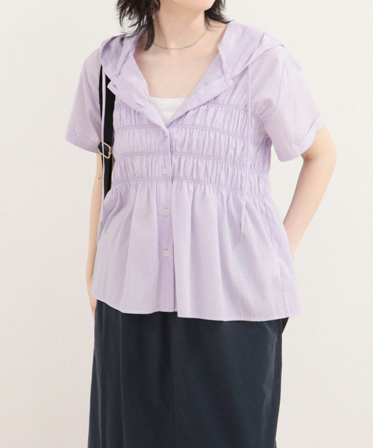 ［WEB限定 SPECIAL SALE！］シャーリングフーディシャツブラウス