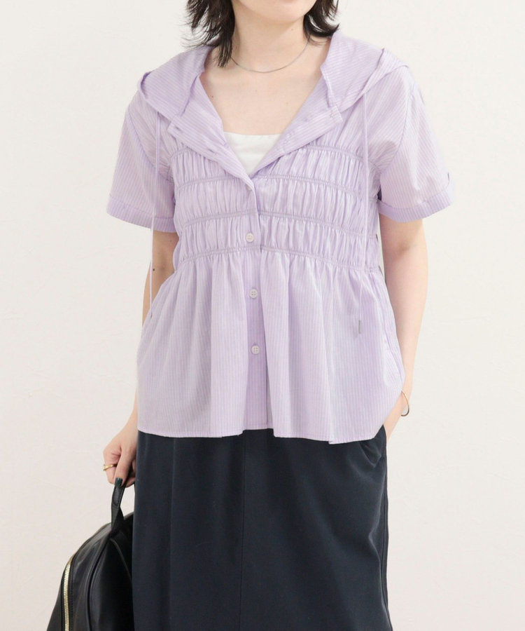 ［WEB限定 SPECIAL SALE！］シャーリングフーディシャツブラウス