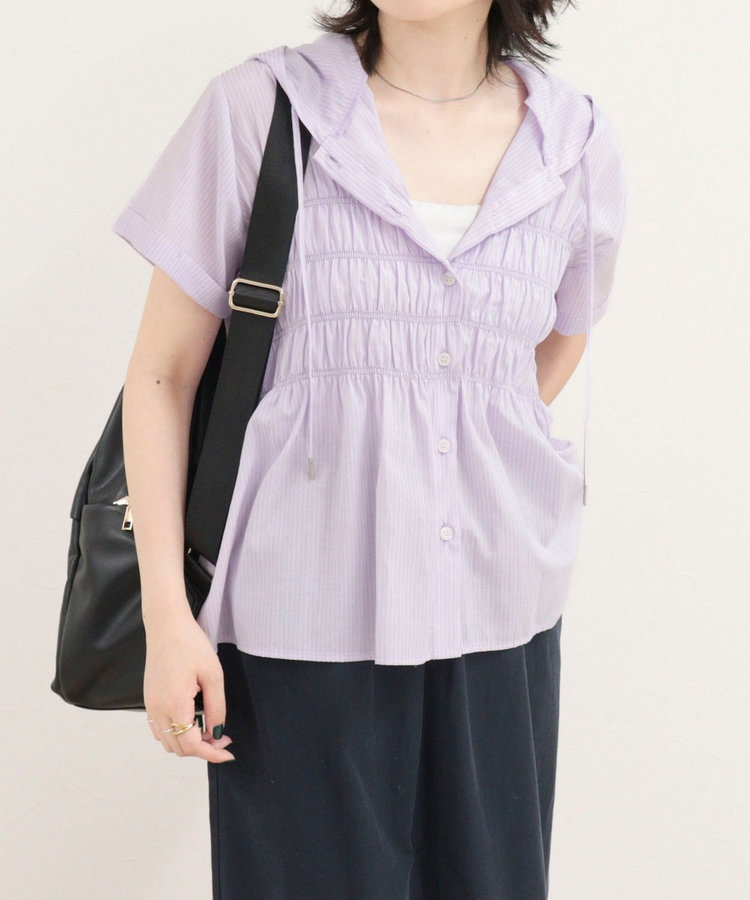 ［WEB限定 SPECIAL SALE！］シャーリングフーディシャツブラウス