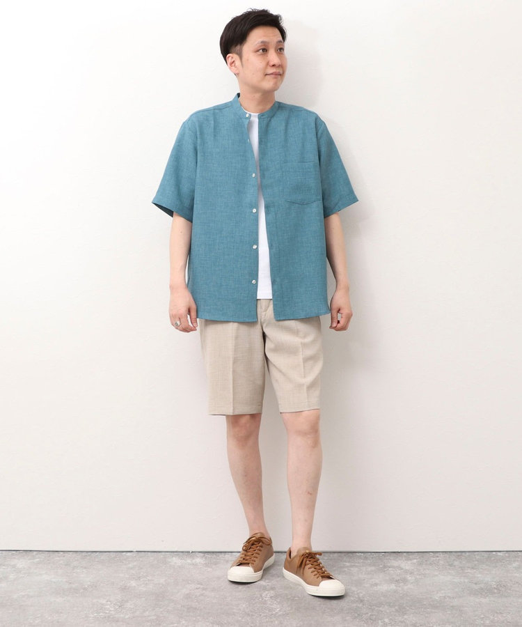 TECHキャンバスバンドカラー半袖シャツ