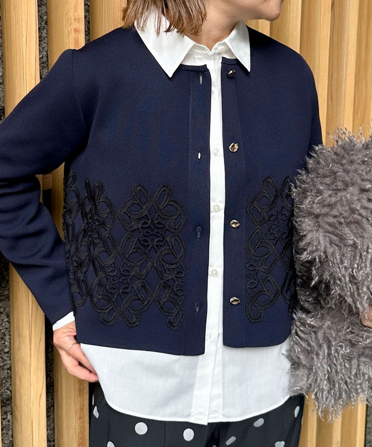 レース付きクルーネックカーディガン