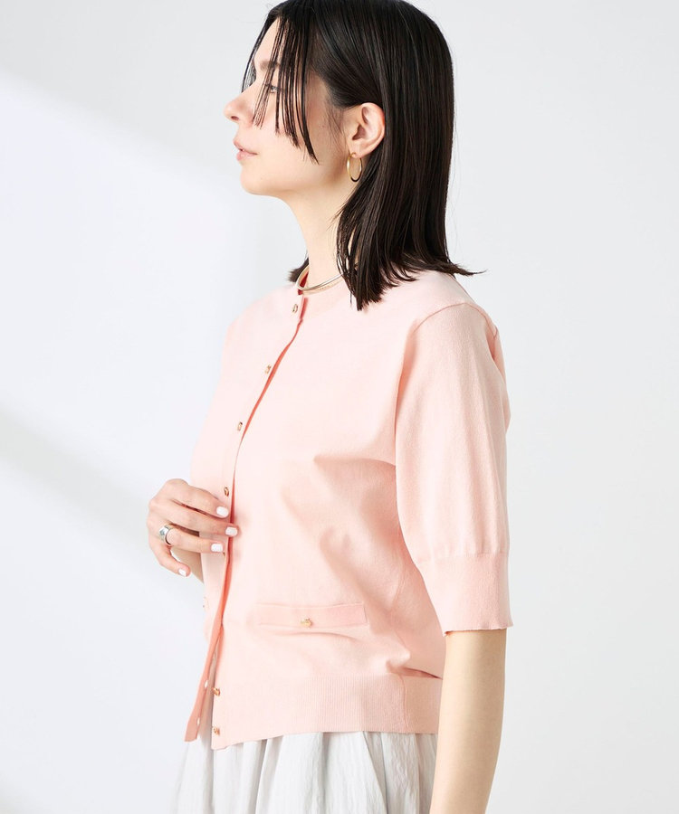 《手洗い可能》エアリーストレッチ5分袖Cネックカーディガン