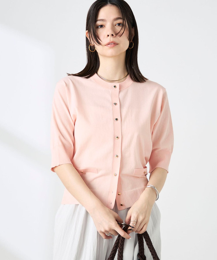 《手洗い可能》エアリーストレッチ5分袖Cネックカーディガン