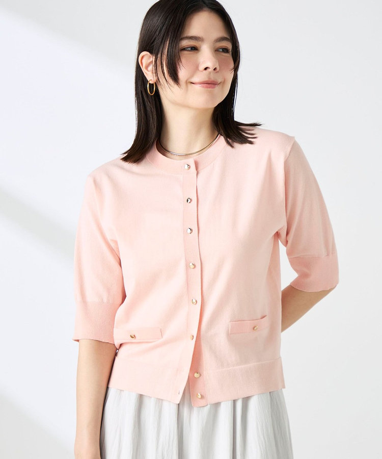 《手洗い可能》エアリーストレッチ5分袖Cネックカーディガン
