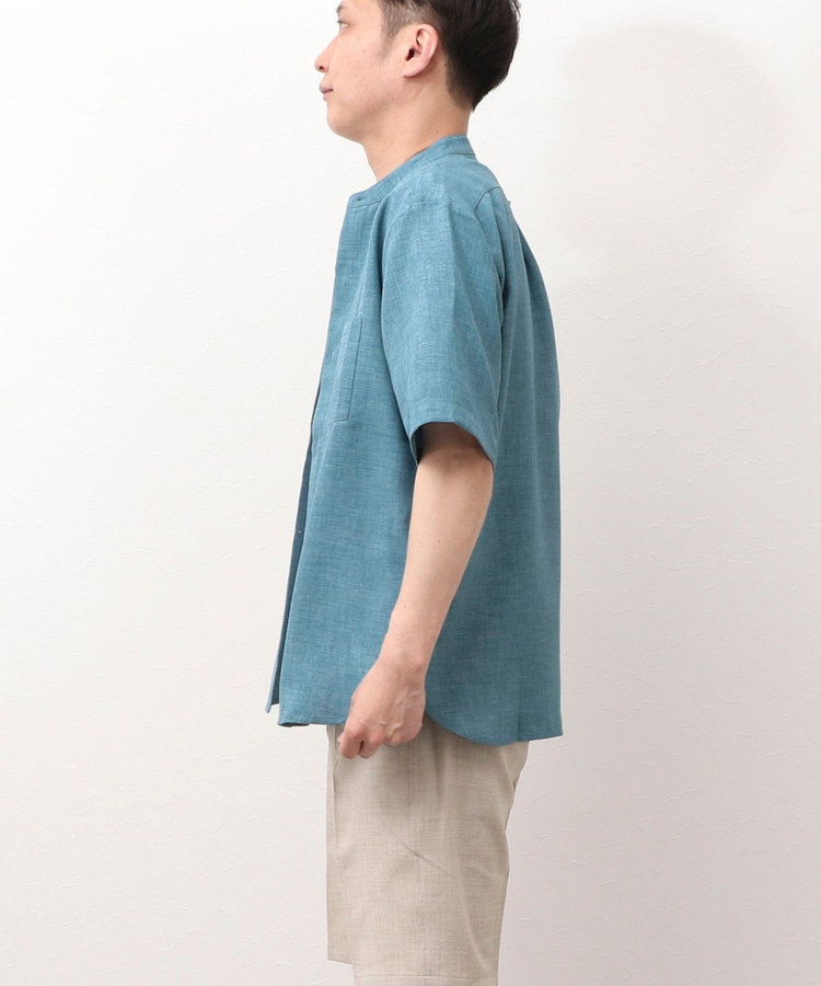 TECHキャンバスバンドカラー半袖シャツ