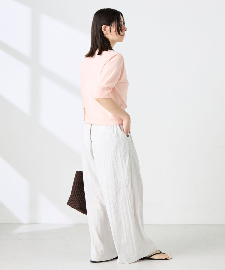 《手洗い可能》エアリーストレッチ5分袖Cネックカーディガン