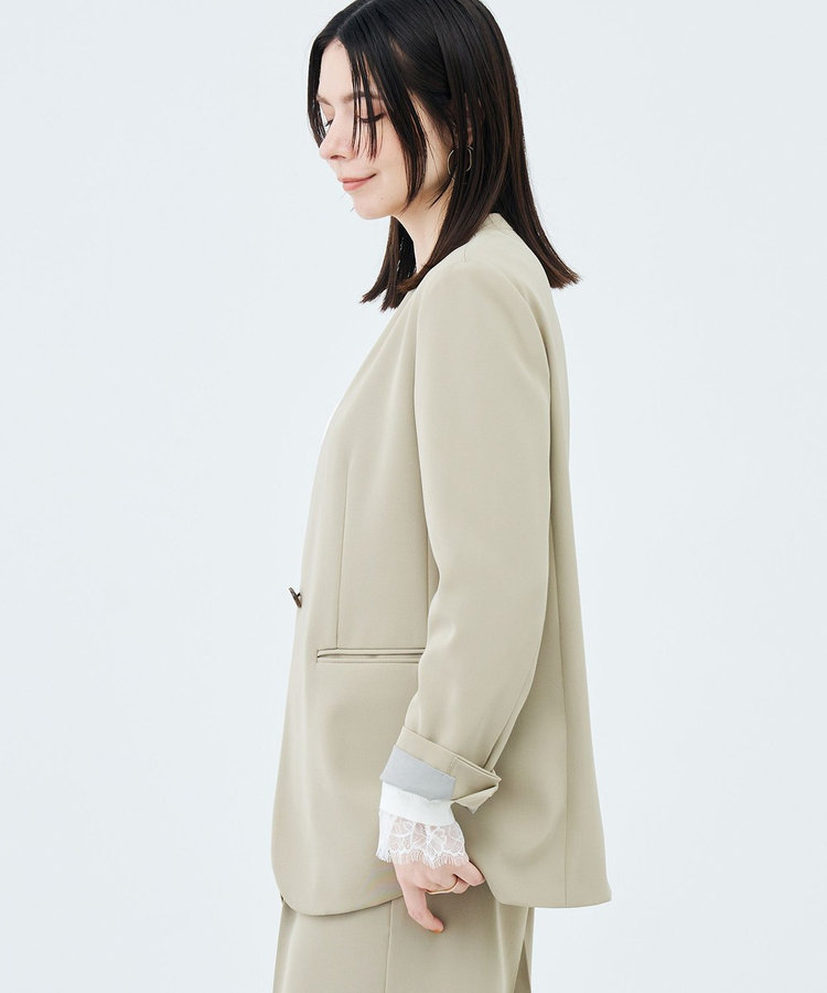 《セットアップ対応》強撚ツイルノーカラージャケット