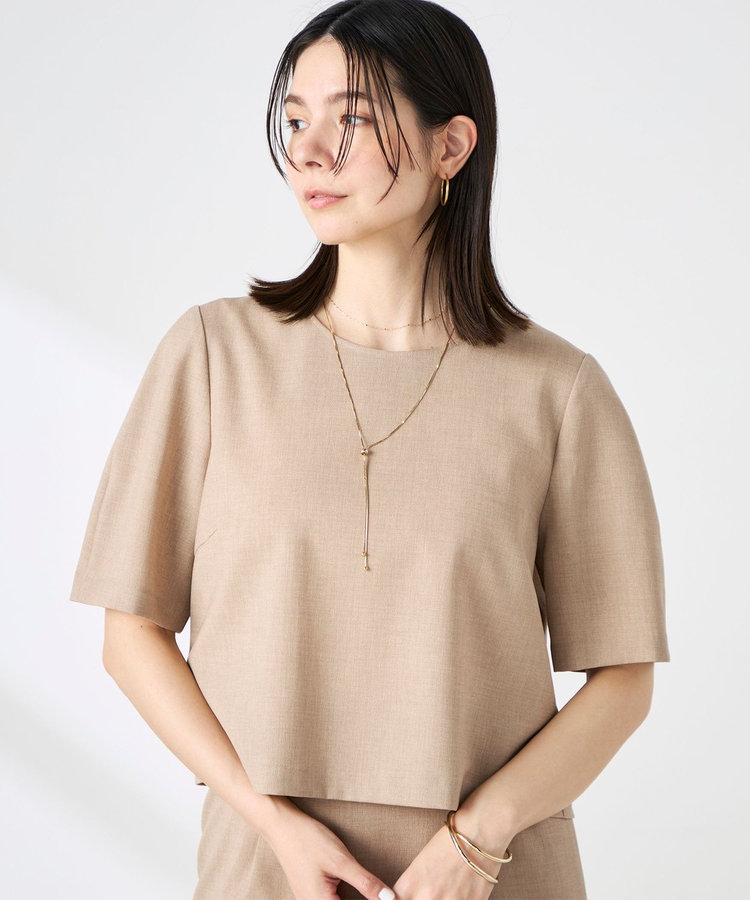 《セットアップ対応》ウォッシャブル麻調5分袖ブラウス
