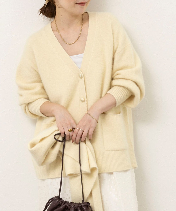 【一部WEB限定カラー】ウール混へアリーVネックカーディガン