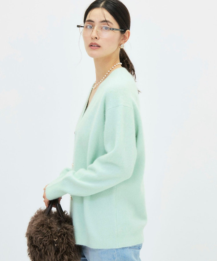 《手洗い可能》ヘアリー長めVネックカーディガン