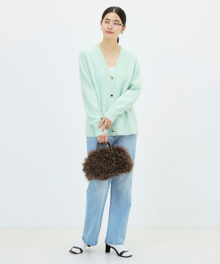 《手洗い可能》ヘアリー長めVネックカーディガン