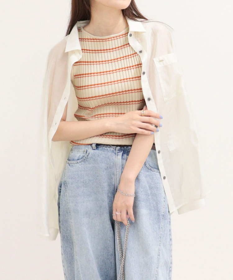 ［WEB限定 SPECIAL SALE！］ボーダーリブニットノースリーブプルオーバー