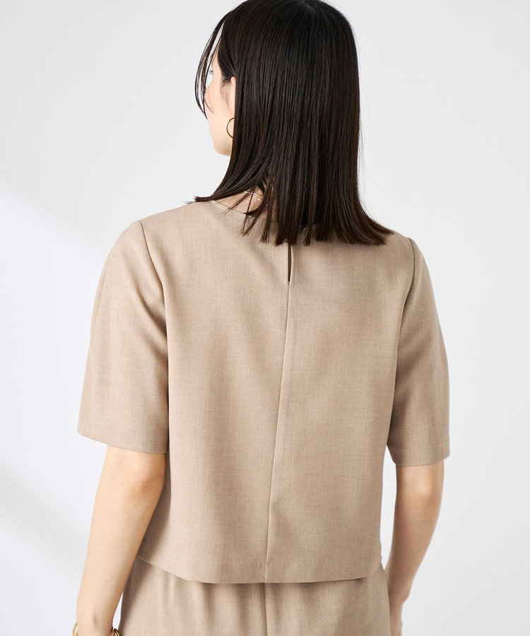 《セットアップ対応》ウォッシャブル麻調5分袖ブラウス