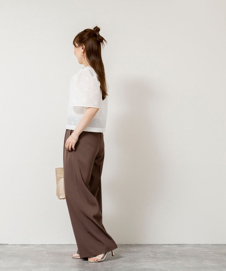 ウォッシャブルオーガンジー刺繍パフスリーブ2WAYブラウス