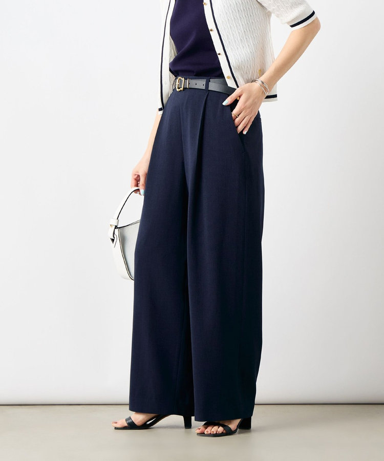 セットアップ対応》ウォッシャブル麻調タックワイドパンツ（5