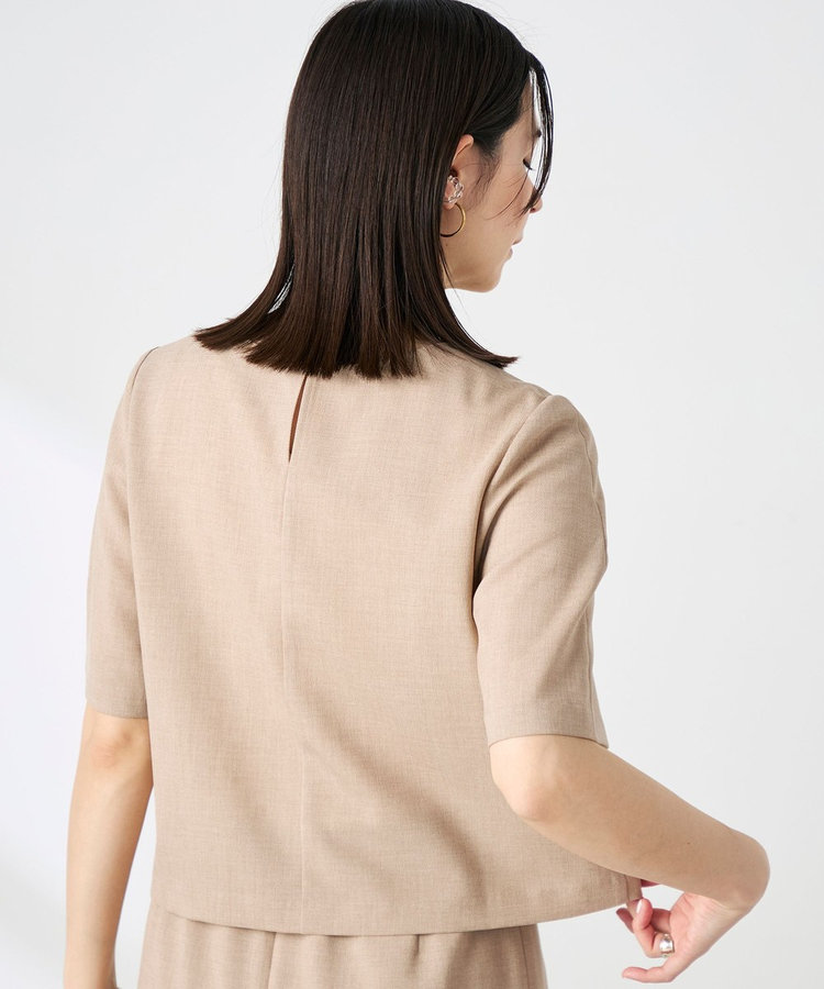 《セットアップ対応》ウォッシャブル麻調5分袖ブラウス